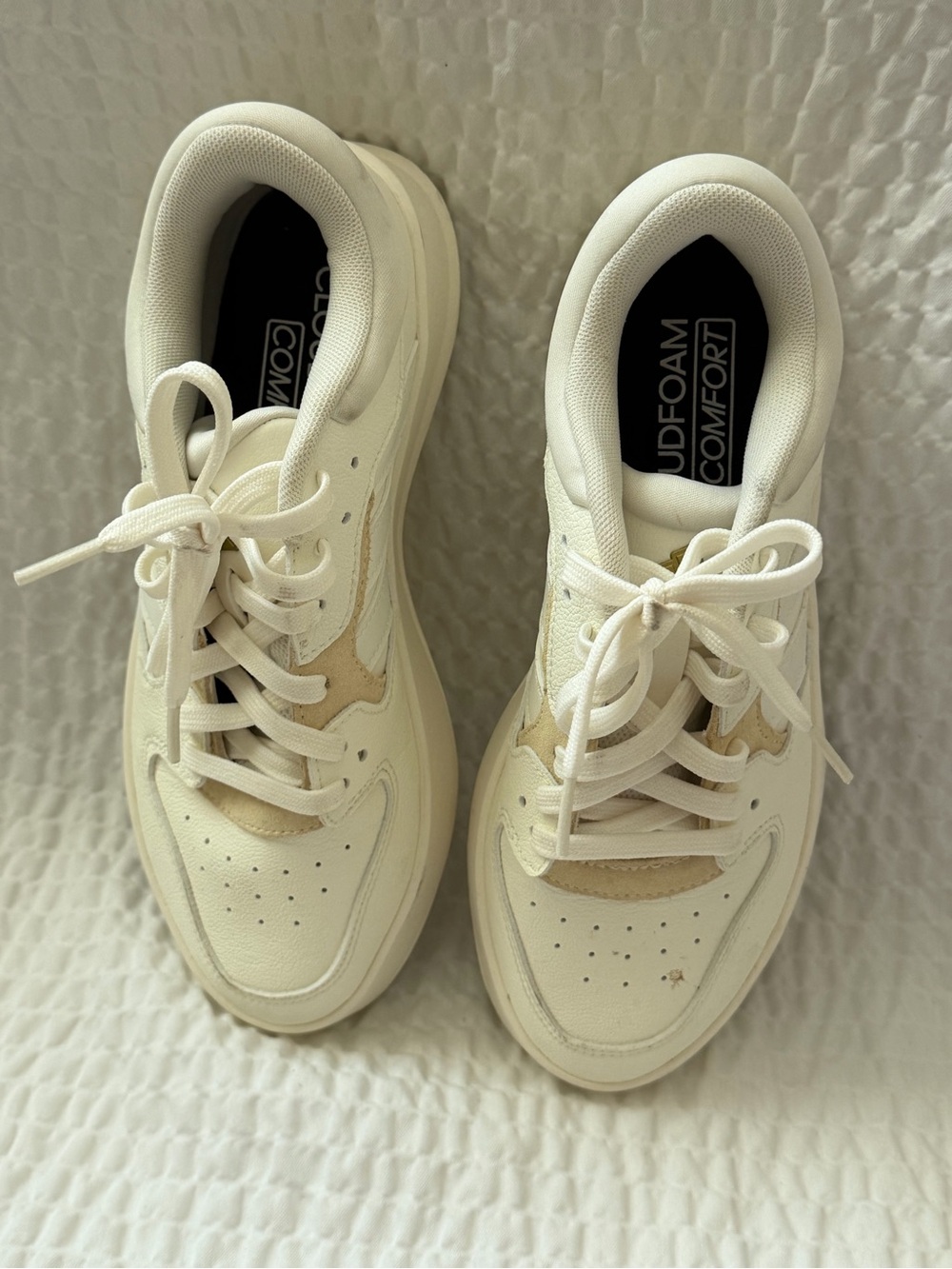 adidas Women's Off-White Lace-Up Sneakers with Light Tan Accents